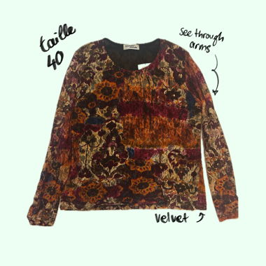 Samt-Bluse mit Blumenmuster Grösse M und Spitzenärmeln