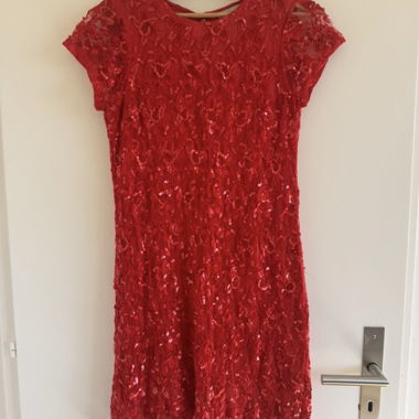 Red Sequin and Beaded Cocktail Dress