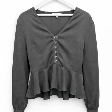 Blusa nera peplum con chiusura a gancio