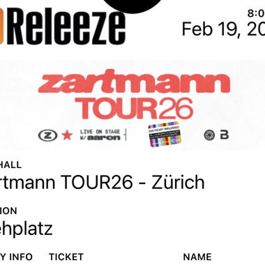 Biglietto concerto Zartmann Zurigo