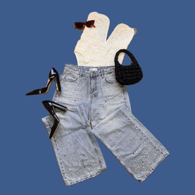 Jeans pailletés - bleu clair