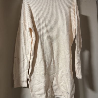 Maglione lungo in maglia a coste écru