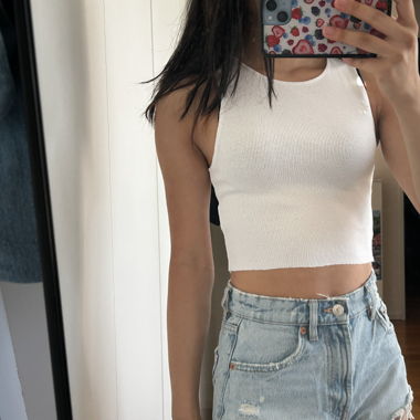 Pull & Bear White Ribbed Tank Top