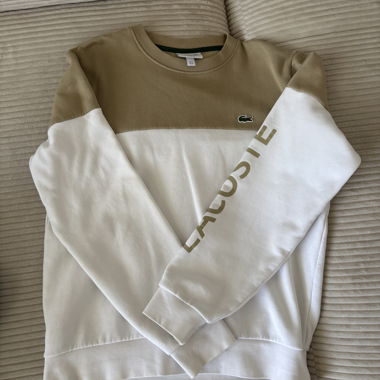 Sweat Lacoste beige/blanc