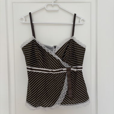 Striped Brown and White Babydoll Top, Cute