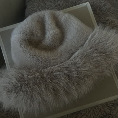 Fur Hat with Faux Fur Trim