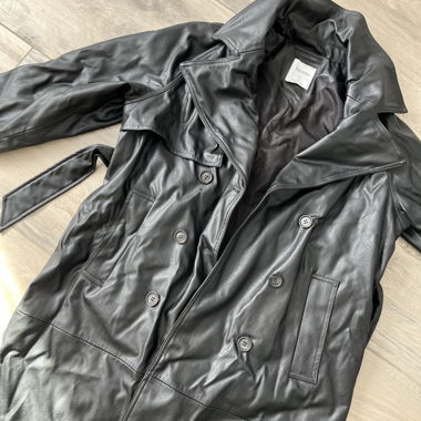 Bershka black faux leather long coat