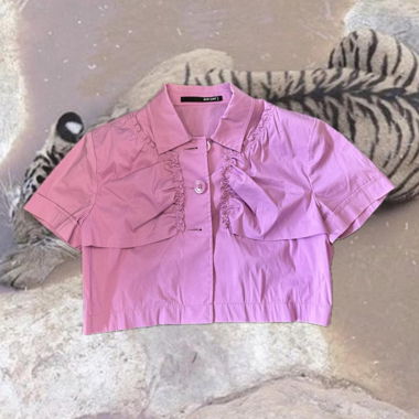 Lilac ruffle puffy big buttoned blouse top