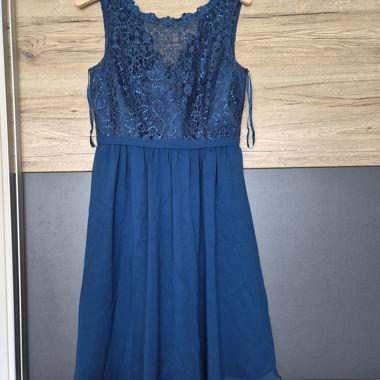 Cocktailkleid in Petrol, mit Spitze & Pailletten 