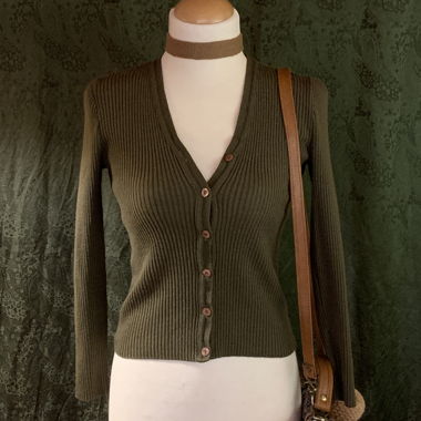 Cardigan Kookaï a coste con bottoni color oliva