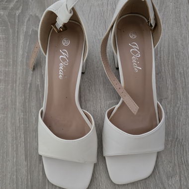 White block heel sandals