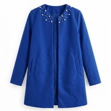 Manteau court bleu royal avec bordure de perles