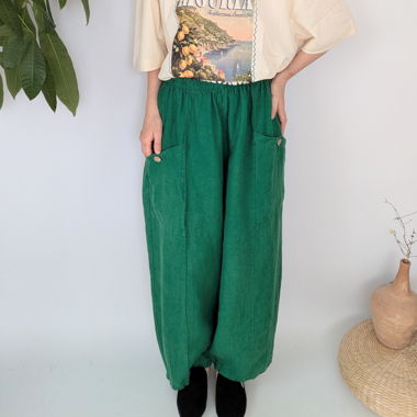 Grüne Hose mit weitem Bein, Leinen Grösse L