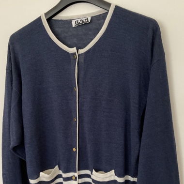 BIG Cardigan in Lino Taglia M blu/bianco
