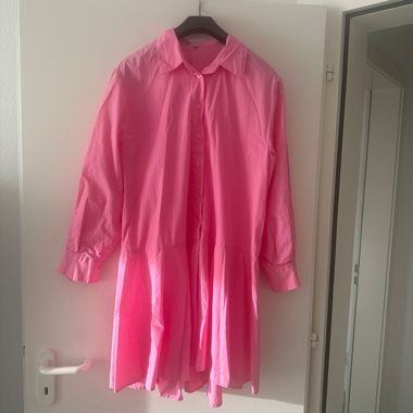 Pink spring midi shirt dress cotton M L