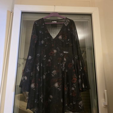 Black Dress with Skull and Rose Pattern