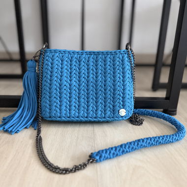 Handgemachte Cyan-Blau-Häkel-Tasche