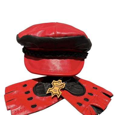 Cabrio Set Leder Mütze Handschuhe unisex
