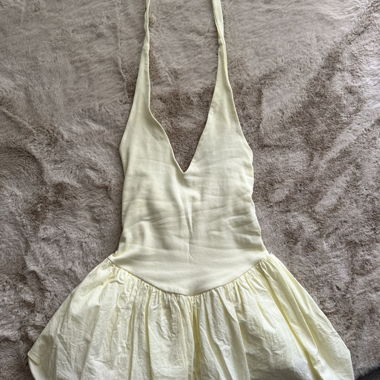 Yellow Mini Dress with Deep Neckline