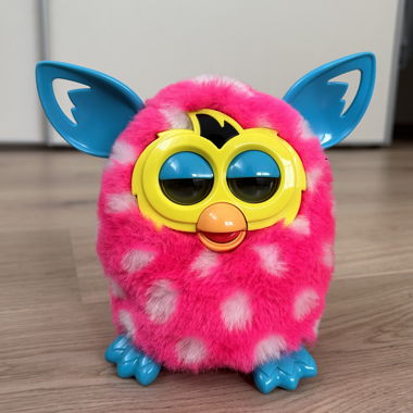 Furby Boom pink white blue polka dot