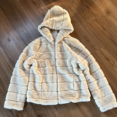 Beige Faux Fur Jacket with Hood