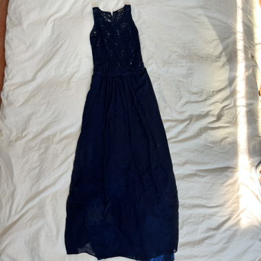 Dark Blue Lace Dress with Sequins