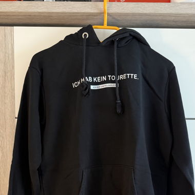 Schwarzer Hoodie mit Statement-Print (Grösse L)