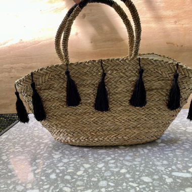 Sac en paille à pompons