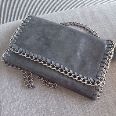 Black chain-trim shoulder bag