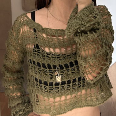 Urban Outfitters - Maglione cropped in mesh verde oliva