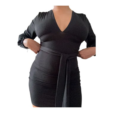 Black v neck dress with belt