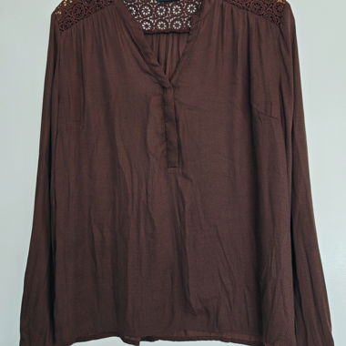 Braune VILA Bluse mit Spitze, Langarm