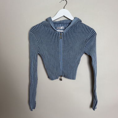 Blaues geripptes Zip-Hoodie