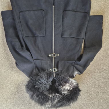 Cappotto nero Zara Woman cappuccio pelliccia ecologica M