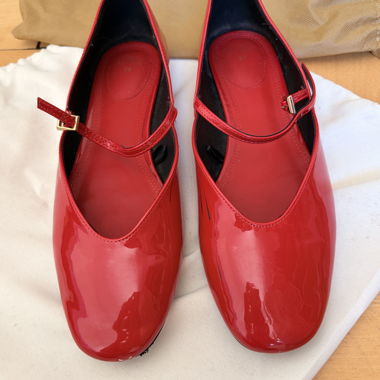 Red patent Mary Jane flats