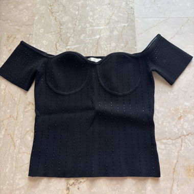 Black short-sleeve sequin top