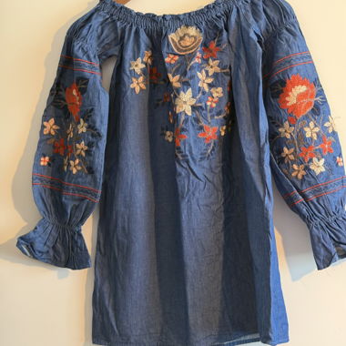 Blaue Stickerei-Bluse