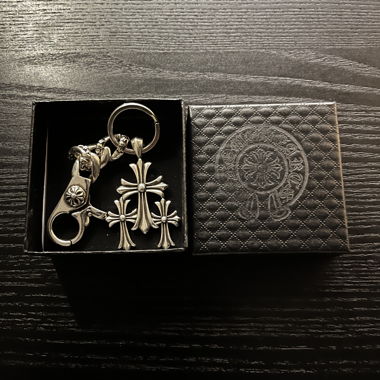 Chrome Keychain with Cross Charms