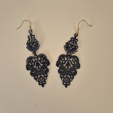 Boho Drop Earrings in Blue with Embroidery