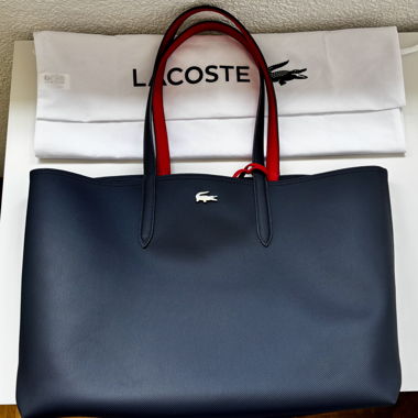 Sac cabas Lacoste bleu marine et rouge réversible 