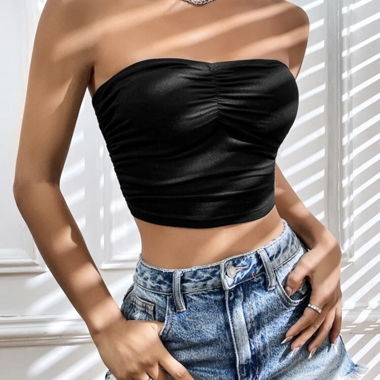 Shein EZwear Bandeau Tube Crop Top Black XS