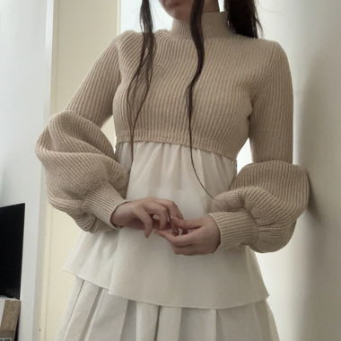 Strickpullover mit Balloonärmel Volantärmel