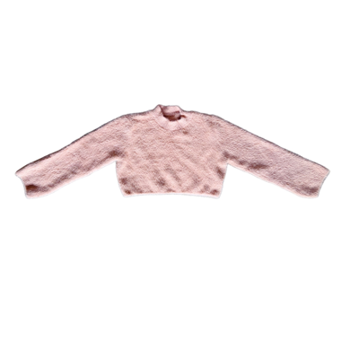 Completo in maglia rosa morbida, maglione corto & gonna midi