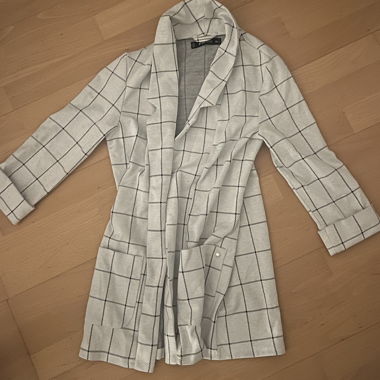 Windowpane check long blazer XS