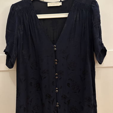 Blusa blu scuro con motivo floreale - 36 