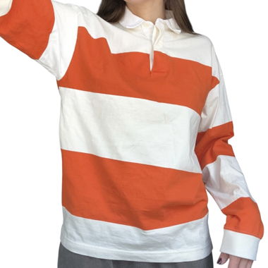 Pull rayé orange et blanc 