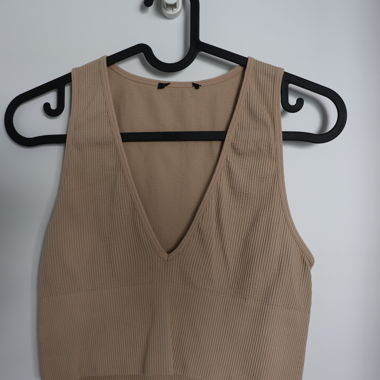 Beige Ribbed Knit Top