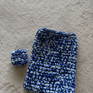 Blue crochet tablet pouch (handmade)