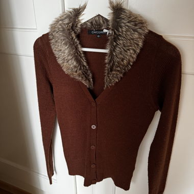 Y2K Cardigan Braun Kunstfell - Grösse XS