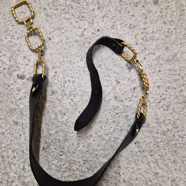 Black Leather Belt with Gold Chain